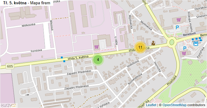 Tř. 5. května - mapa firem