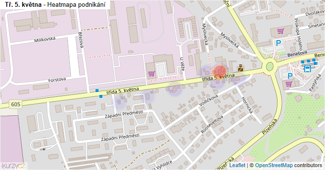 Tř. 5. května - mapa podnikání
