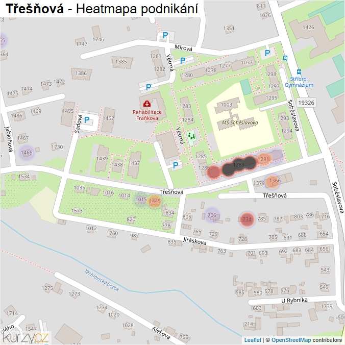 Mapa Třešňová - Firmy v ulici.