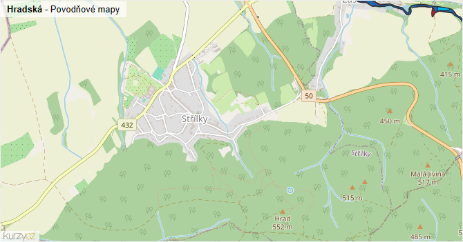 Hradská - záplavové mapy stoleté vody