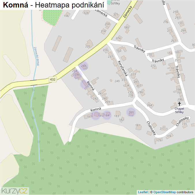 Mapa Komná - Firmy v ulici.