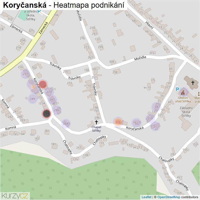 Mapa Koryčanská - Firmy v ulici.