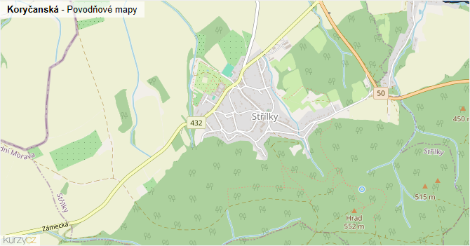 Koryčanská - záplavové mapy stoleté vody