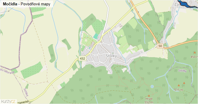 Močidla - záplavové mapy stoleté vody