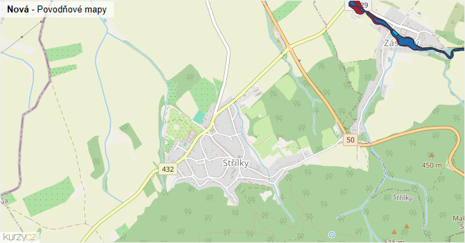 Nová - záplavové mapy stoleté vody