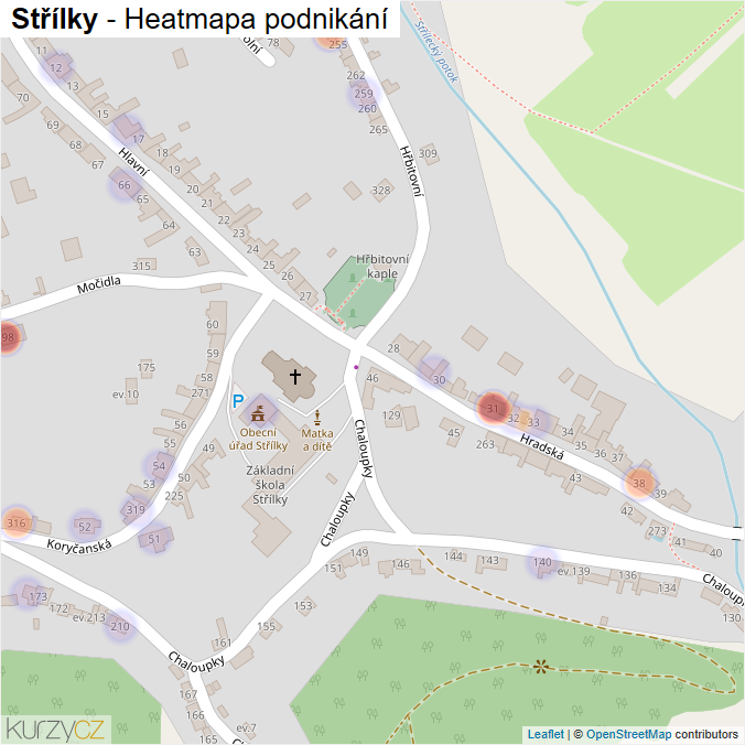 Mapa Střílky - Firmy v části obce.