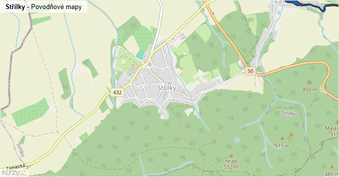 Střílky - záplavové mapy stoleté vody