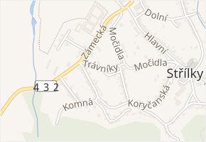 Trávníky v obci Střílky - mapa ulice