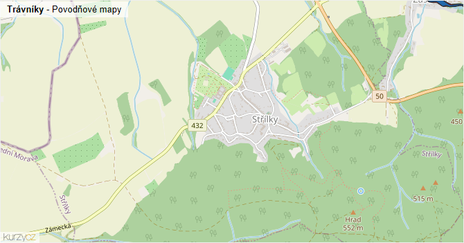 Trávníky - záplavové mapy stoleté vody