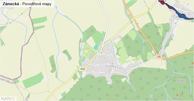 Zámecká - záplavové mapy stoleté vody