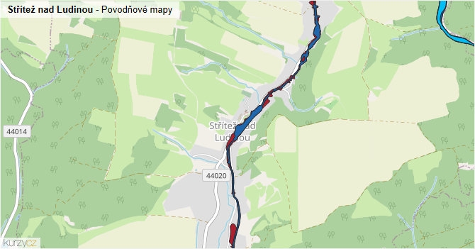 Střítež nad Ludinou - záplavové mapy stoleté vody