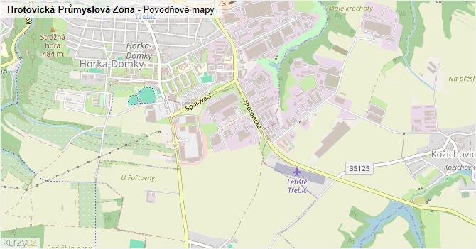 Hrotovická-Průmyslová Zóna - záplavové mapy stoleté vody