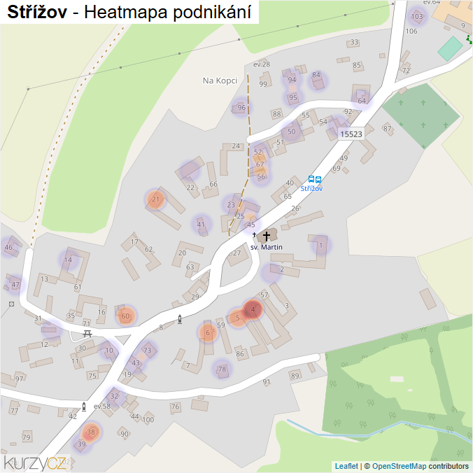 Mapa Střížov - Firmy v části obce.