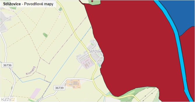 Střížovice - záplavové mapy stoleté vody