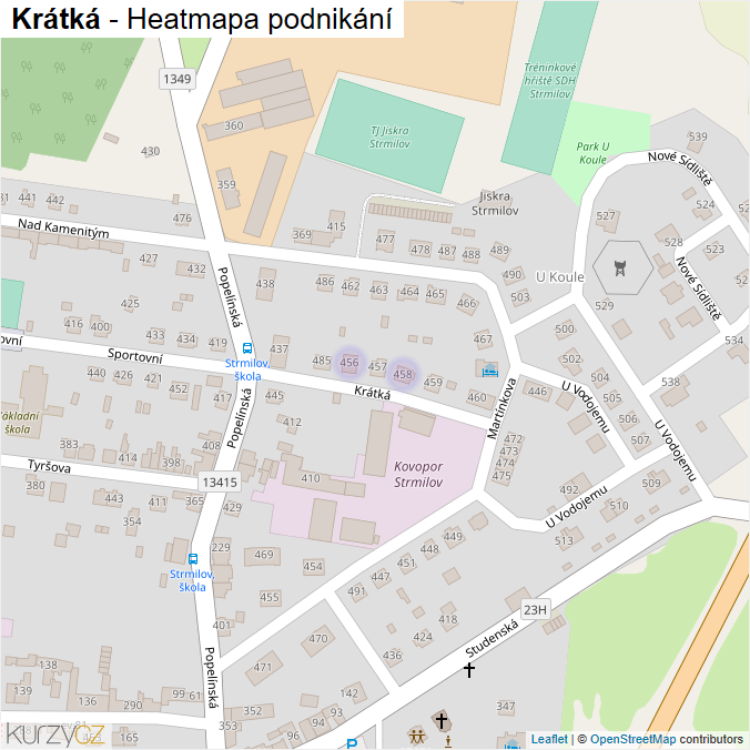 Mapa Krátká - Firmy v ulici.