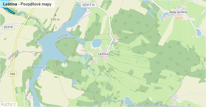 Leština - záplavové mapy stoleté vody