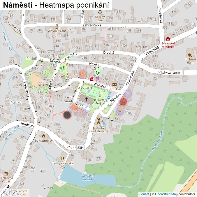 Mapa Náměstí - Firmy v ulici.