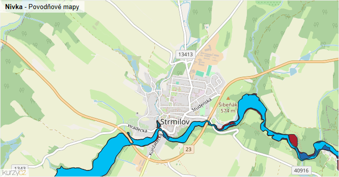 Nivka - záplavové mapy stoleté vody