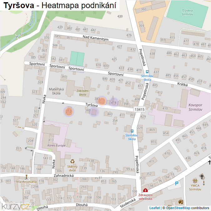 Mapa Tyršova - Firmy v ulici.