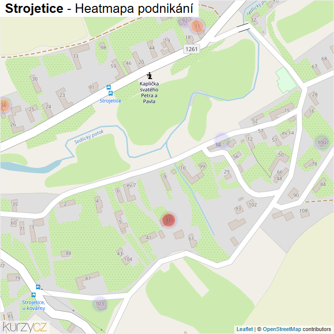 Mapa Strojetice - Firmy v části obce.