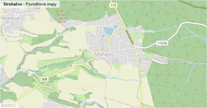 Struhařov - záplavové mapy stoleté vody