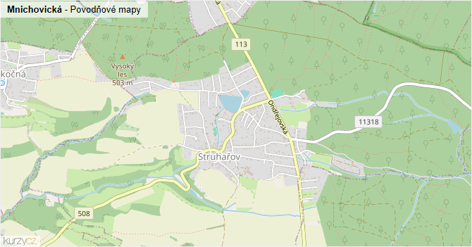 Mnichovická - záplavové mapy stoleté vody