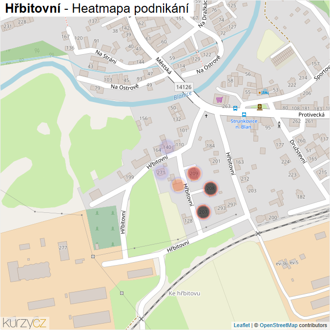 Mapa Hřbitovní - Firmy v ulici.