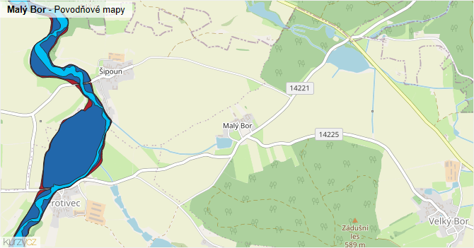 Malý Bor - záplavové mapy stoleté vody