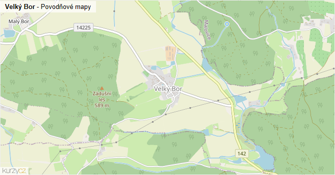 Velký Bor - záplavové mapy stoleté vody