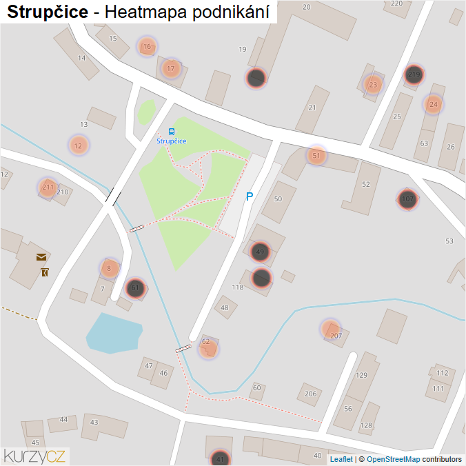 Mapa Strupčice - Firmy v obci.