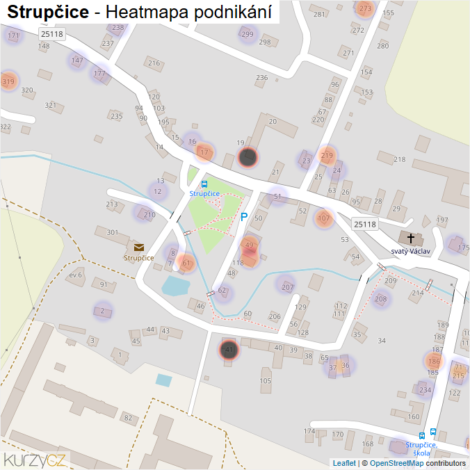 Mapa Strupčice - Firmy v části obce.