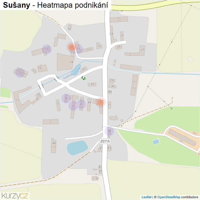 Mapa Sušany - Firmy v části obce.