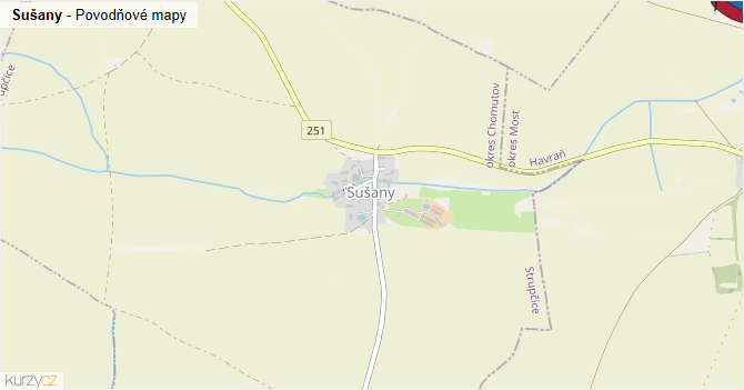 Sušany - záplavové mapy stoleté vody