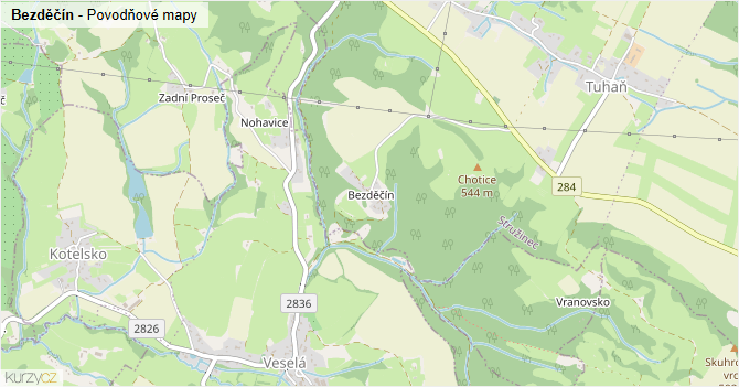 Bezděčín - záplavové mapy stoleté vody