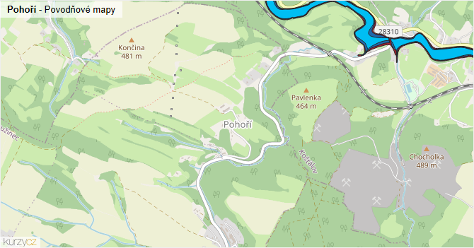 Pohoří - záplavové mapy stoleté vody