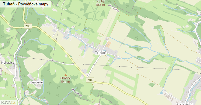 Tuhaň - záplavové mapy stoleté vody