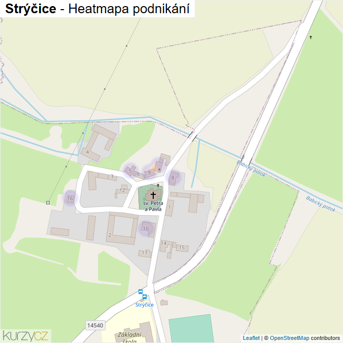 Mapa Strýčice - Firmy v části obce.
