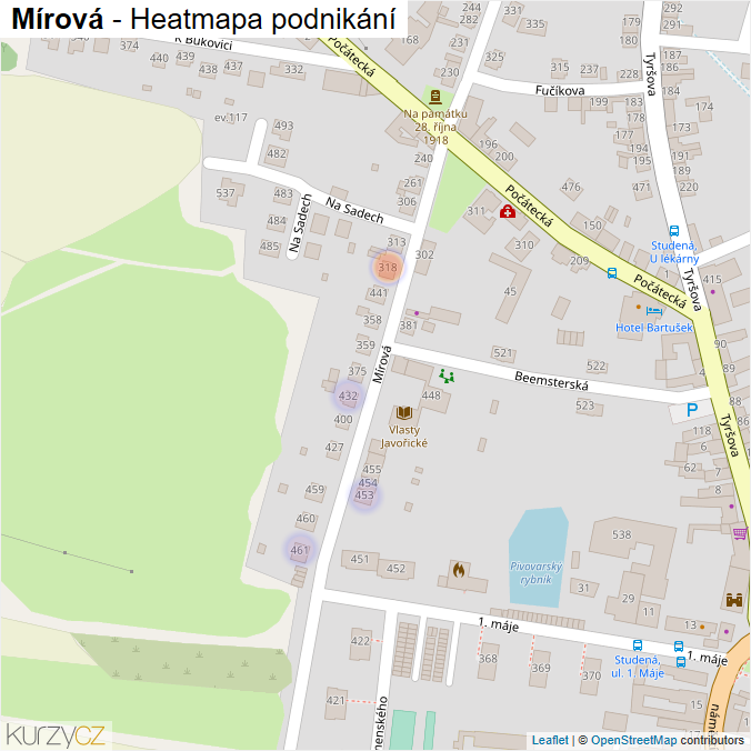 Mapa Mírová - Firmy v ulici.