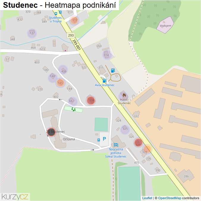 Mapa Studenec - Firmy v části obce.