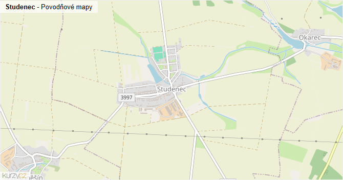 Studenec - záplavové mapy stoleté vody