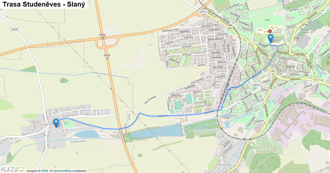 Studeněves-Slaný, mapa trasy