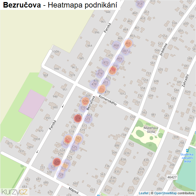 Mapa Bezručova - Firmy v ulici.
