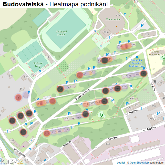 Mapa Budovatelská - Firmy v ulici.