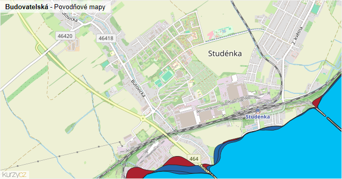 Budovatelská - záplavové mapy stoleté vody