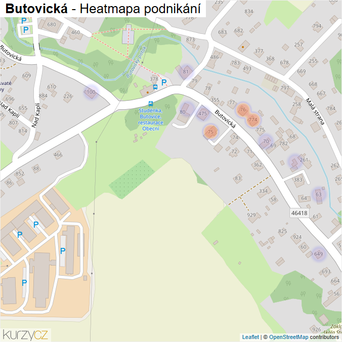 Mapa Butovická - Firmy v ulici.