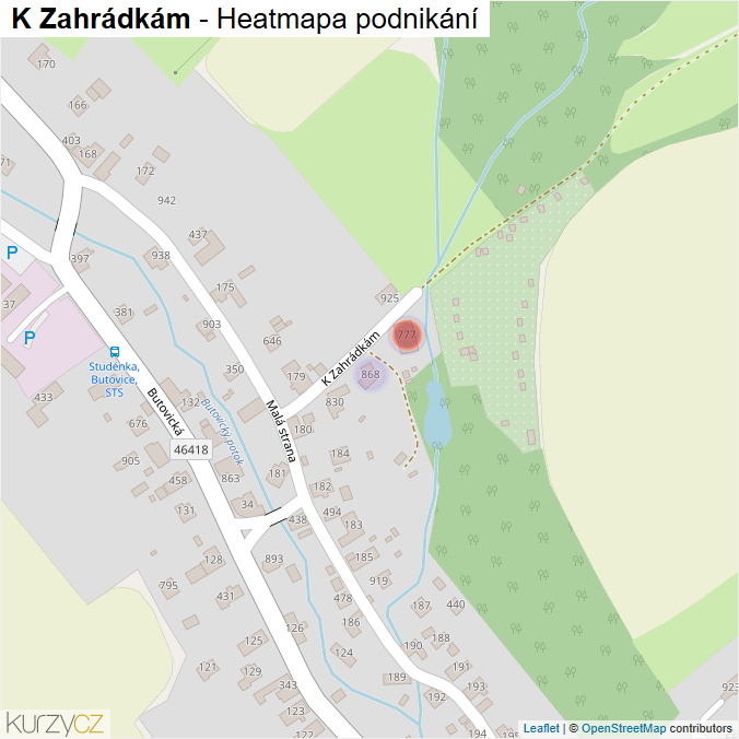 Mapa K Zahrádkám - Firmy v ulici.