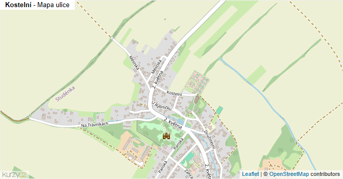 Kostelní - mapa ulice