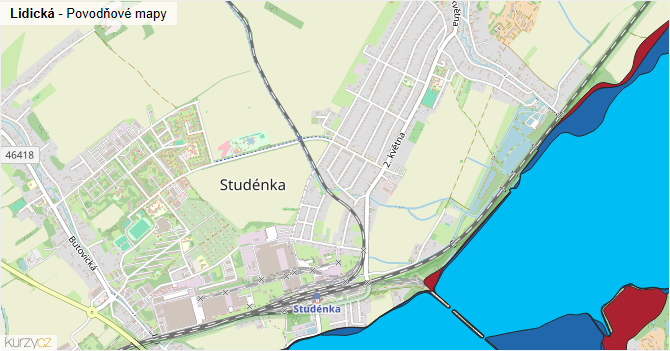 Lidická - záplavové mapy stoleté vody