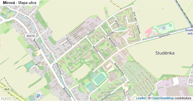 Mírová - mapa ulice