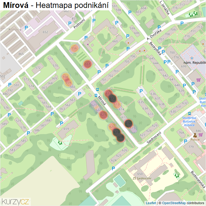 Mapa Mírová - Firmy v ulici.
